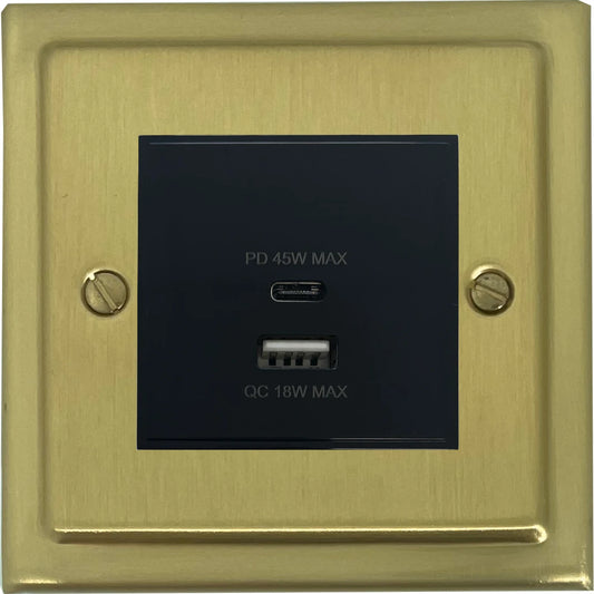 Trimline Satin Brass 45W Quick Charge USB Module
