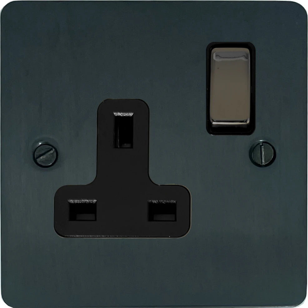 Flat Black Bronze 1 Gang Switched Socket