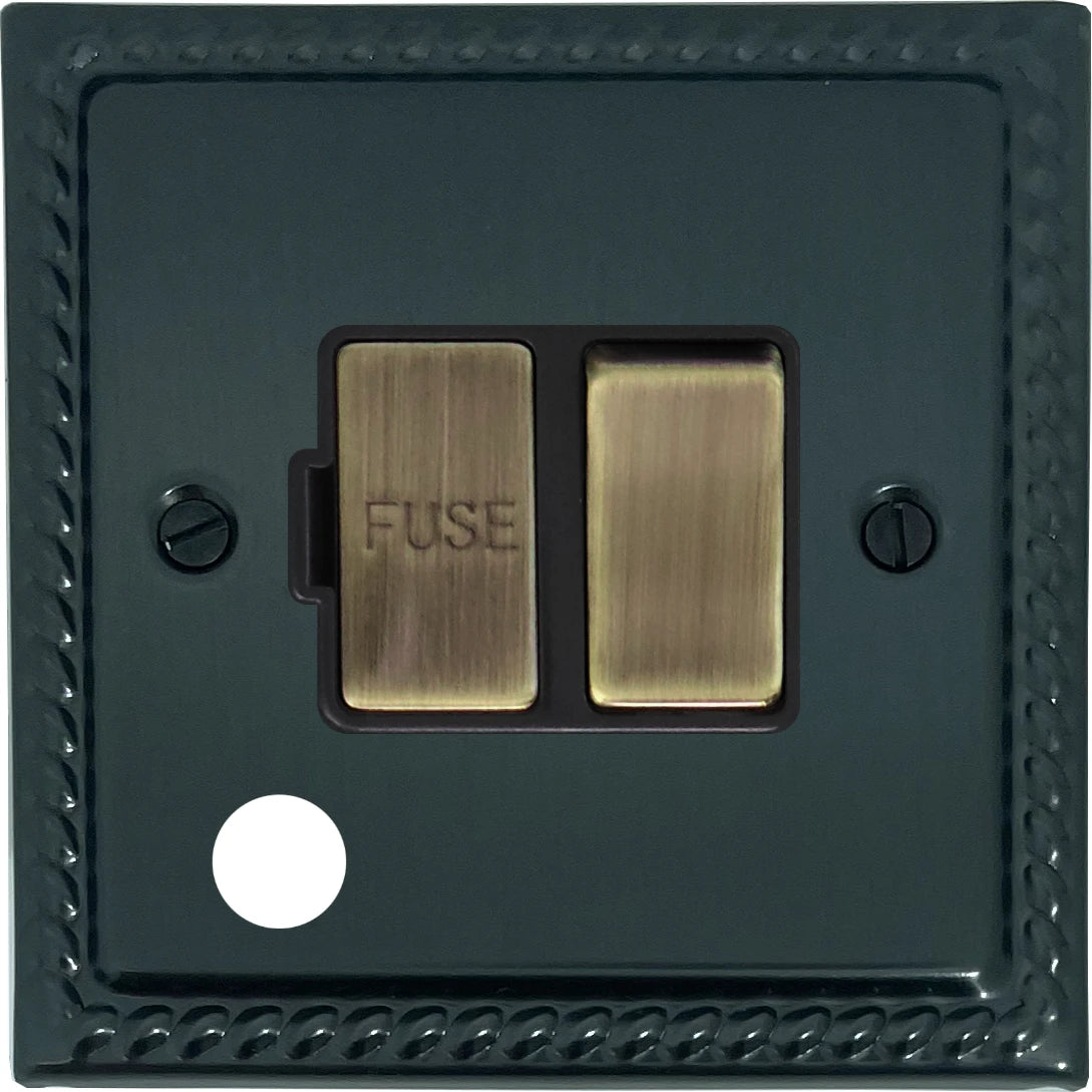 Georgian Black Bronze Switch Fused Spur with Flex Outlet (Antique Brass Switch)