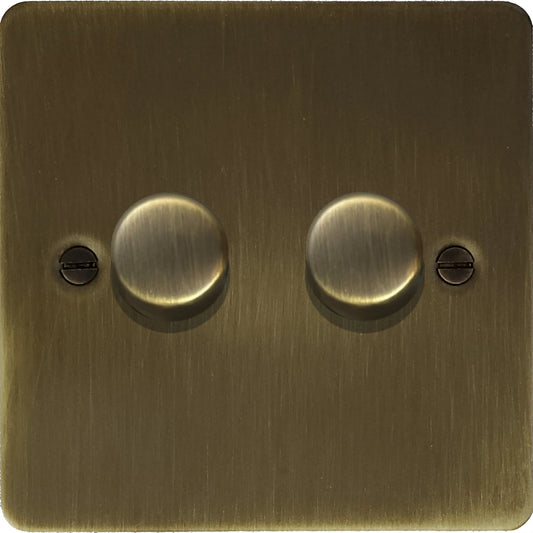 Flat Antique Brass 2 Gang LED Dimmer