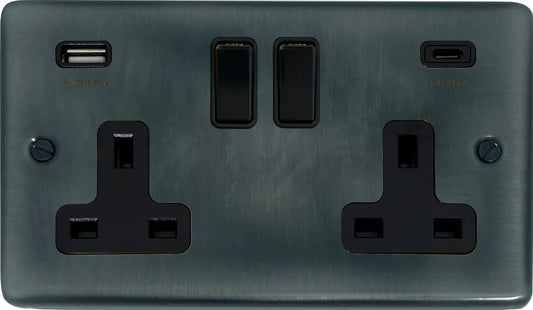 Contour  Slate Effect  2 Gang Socket with USBC
