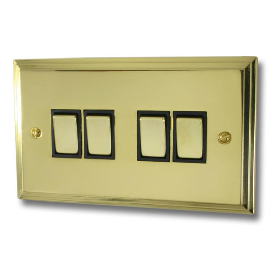 Victorian Polished Brass 4 Gang 2 Way Switch