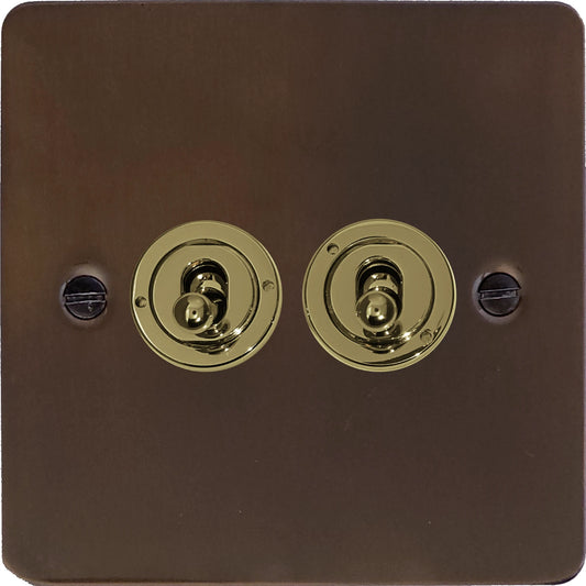 Flat Medium Bronze 2 Gang 2 Way Toggle