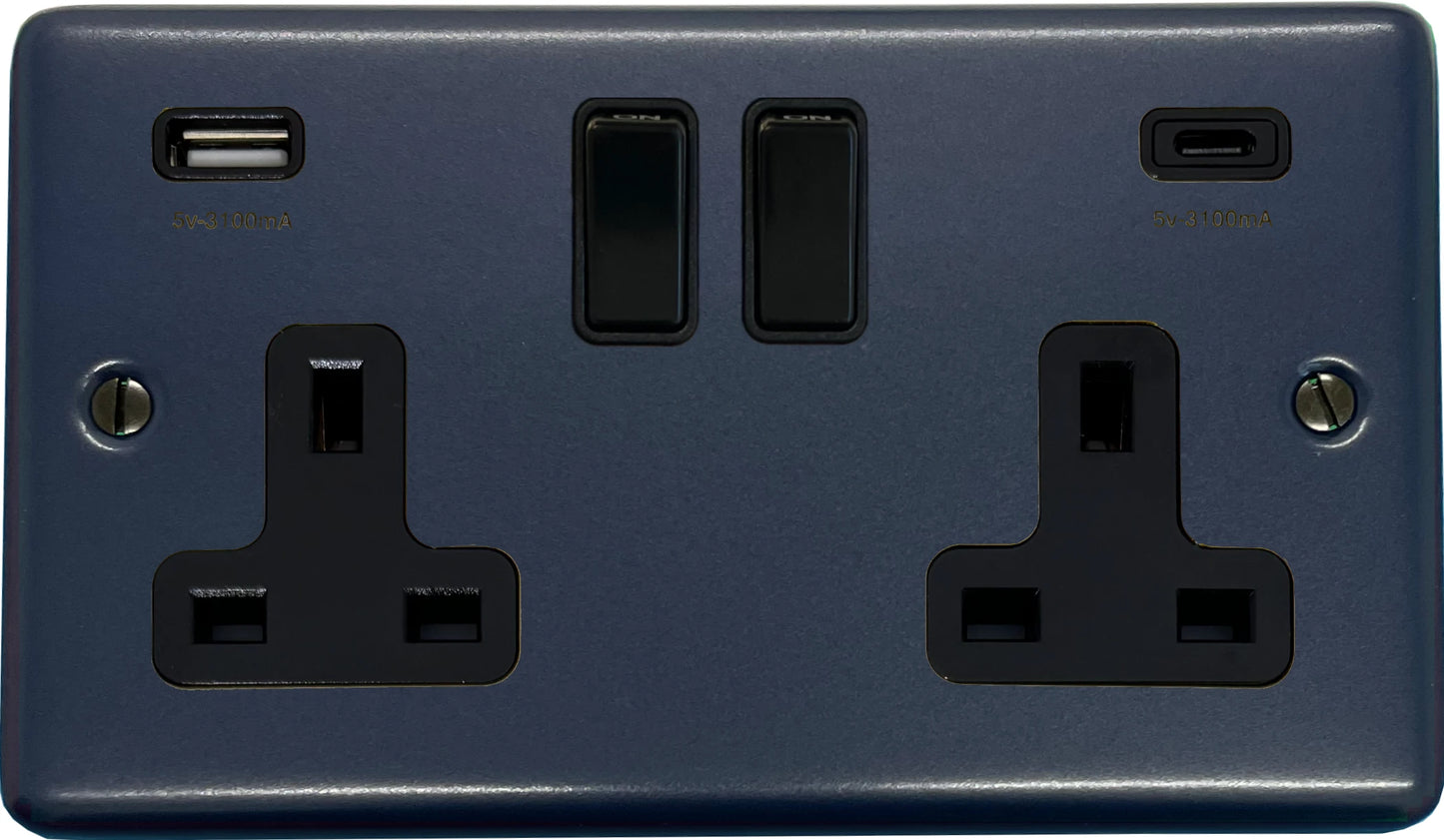 Contour  Blue  2 Gang Socket with USBC