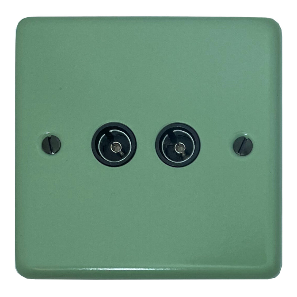 Classic Sage Green 2 Gang TV Socket (Black Insert)