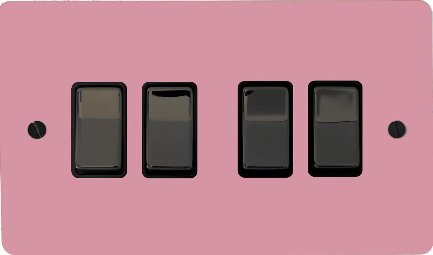 Flat Gloss Pink 4 Gang Switch (Black Nickel Switches/Black Inserts)