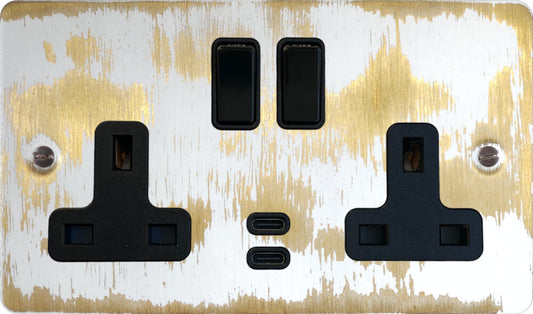 Flat  Black Bronze  2 Gang Socket with USBC