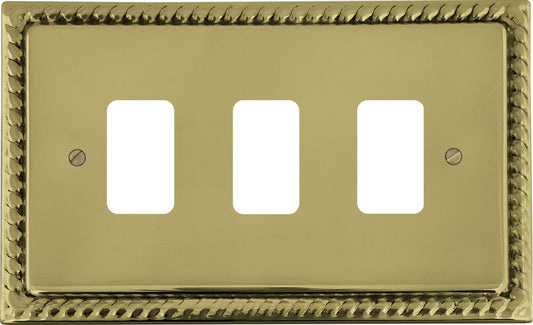Georgian Polished Brass 3 Gang Grid Plate