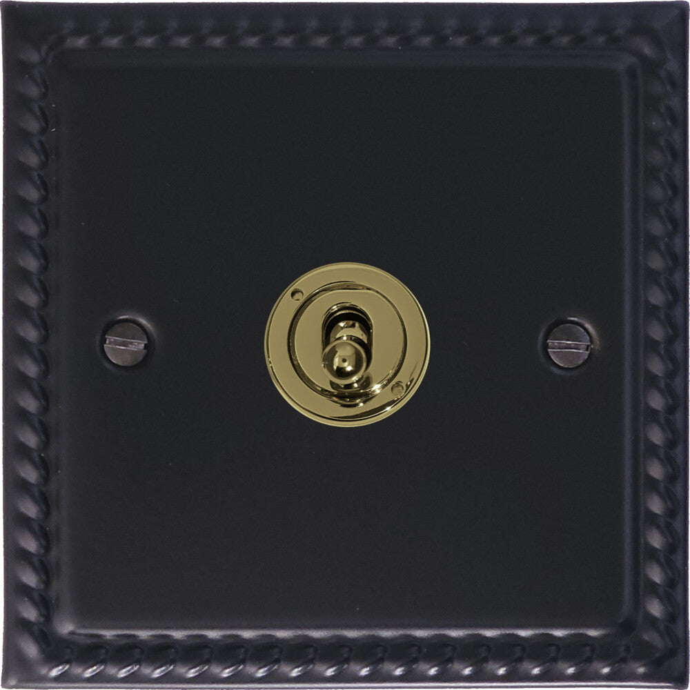 Georgian Flat Black 1 Gang Toggle Switch (Brass Toggle)