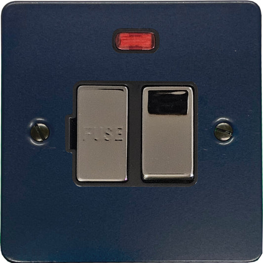 Flat Blue Switched Fuse Spur with Neon (Black Nickel Switch/Black Insert)