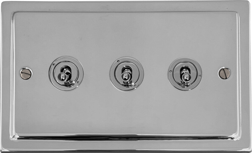 Victorian Polished Chrome 3 Gang Toggle Switch
