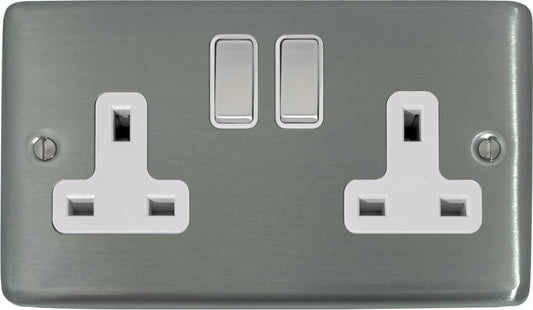 Contour  Brushed Steel  2 Gang Socket