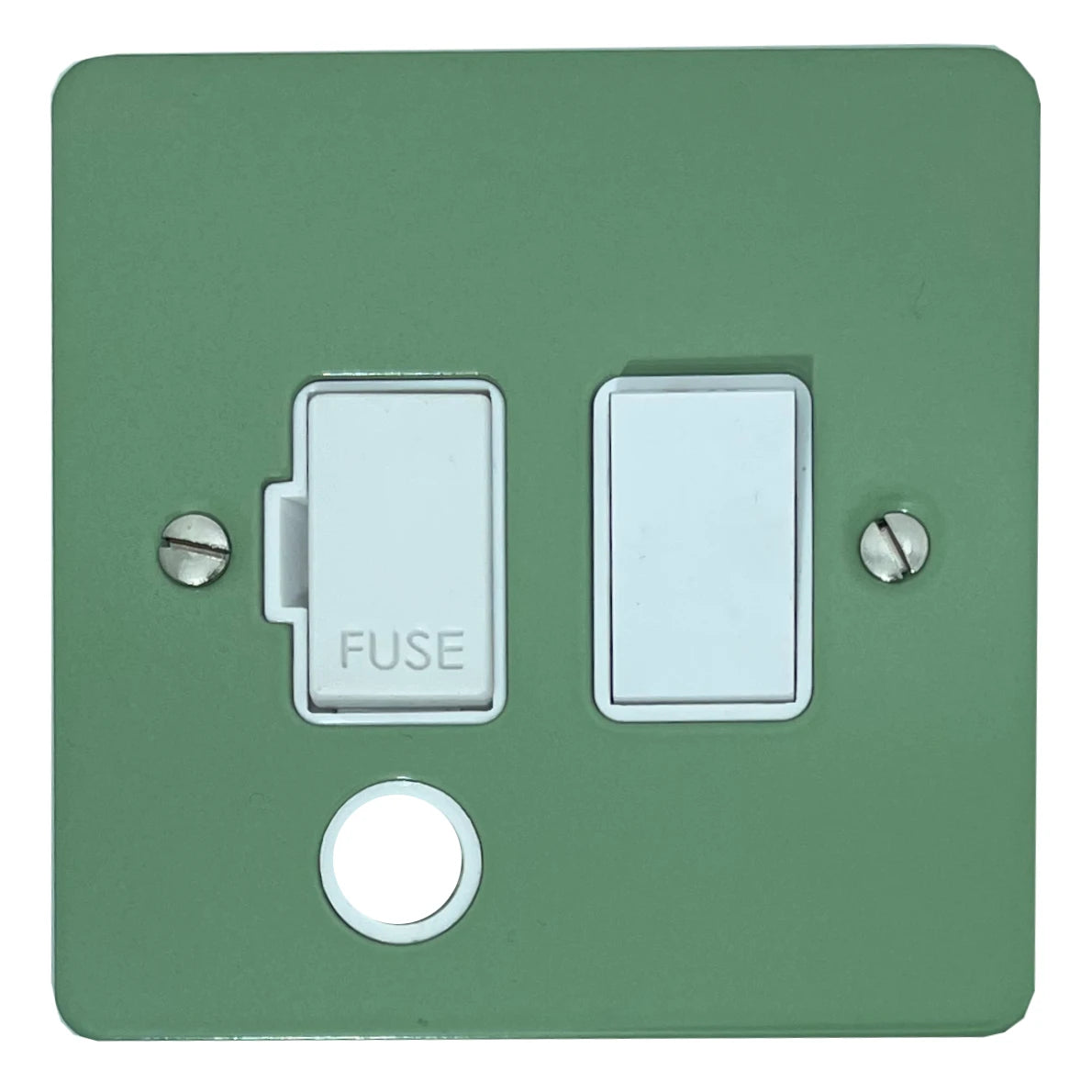 Flat Sage Green Switched Fuse Spur with Flex Outlet (White Switch)