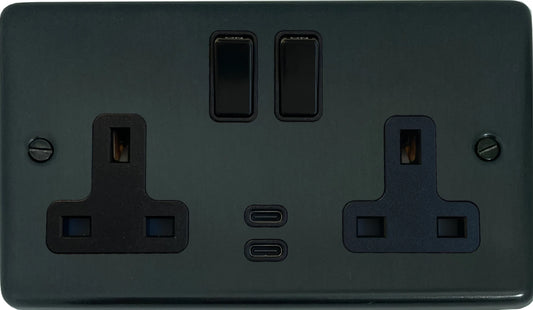 Contour  Black Bronze  2 Gang Socket with USBC