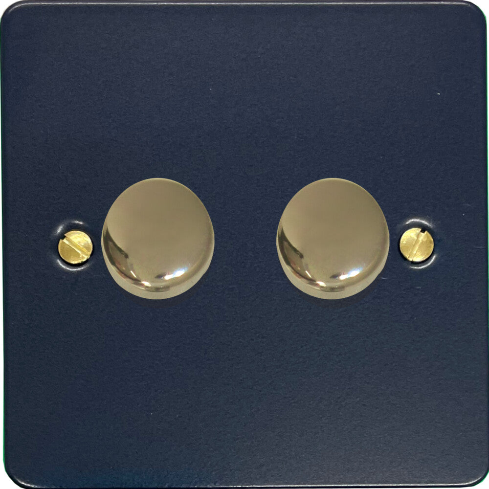 Flat Blue 2 Gang LED Dimmer (Polished Brass Caps)