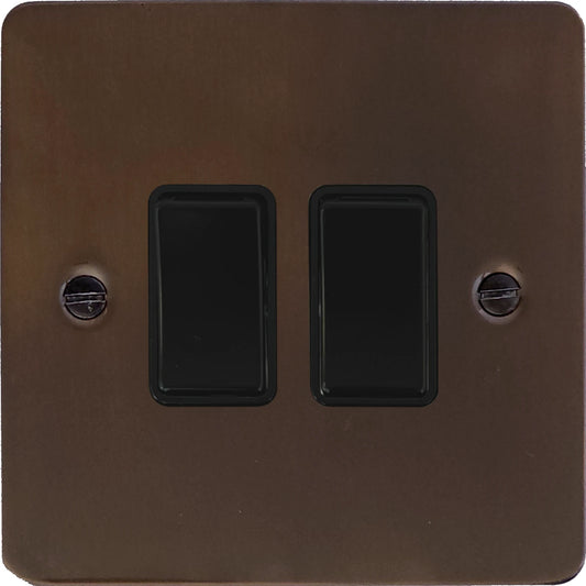Flat Medium Bronze 2 Gang Switch