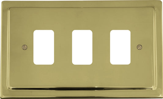 Victorian Polished Brass 3 Gang Grid Plate