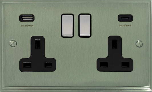 Victorian Satin Nickel 2 Gang USBC Socket