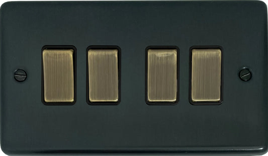 Contour Black Bronze 4 Gang Switch (Black Insert/Antique Brass Switch)