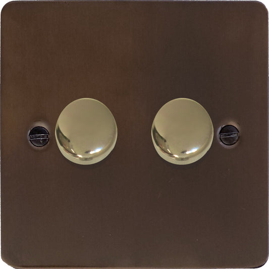 Flat Medium Bronze 2 Gang LED Dimmer