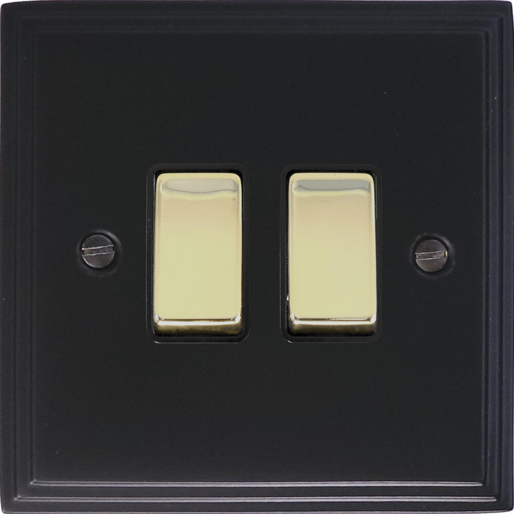 Victorian Flat Black 2 Gang Switch