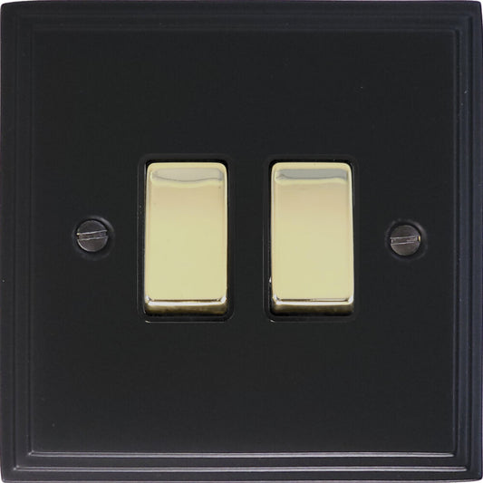 Victorian Flat Black 2 Gang Switch