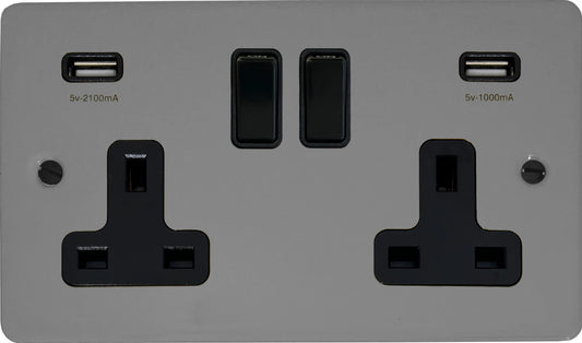 Flat Light Grey  2 Gang Socket with USB