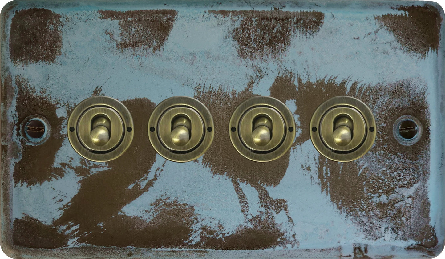 Contour Verdigris 4 Gang Toggle Switch (Antique Brass Toggle)