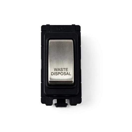 20A DP Switch - Engraved - Waste Disposal - Black and Satin Chrome Switch