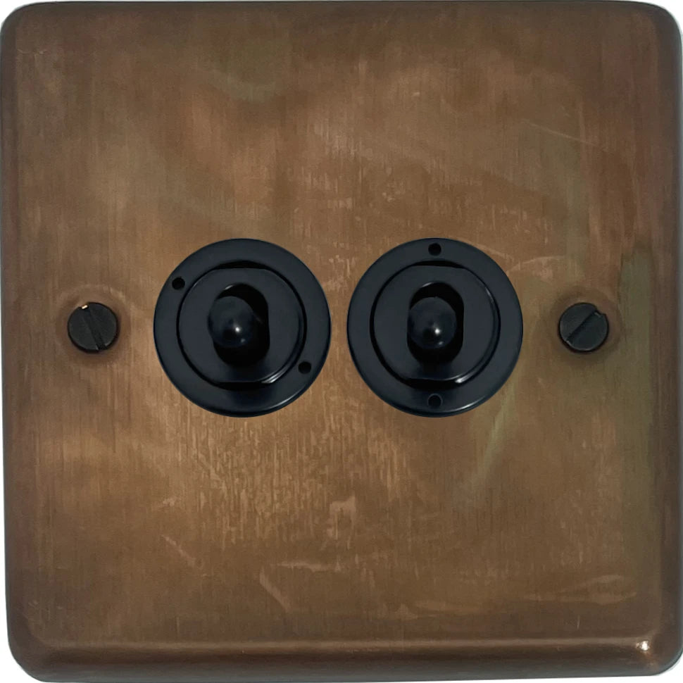 Contour Tarnished Copper 2 Gang Toggle (Flat Black Toggle)