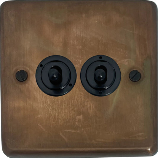 Contour Tarnished Copper 2 Gang Toggle (Flat Black Toggle)