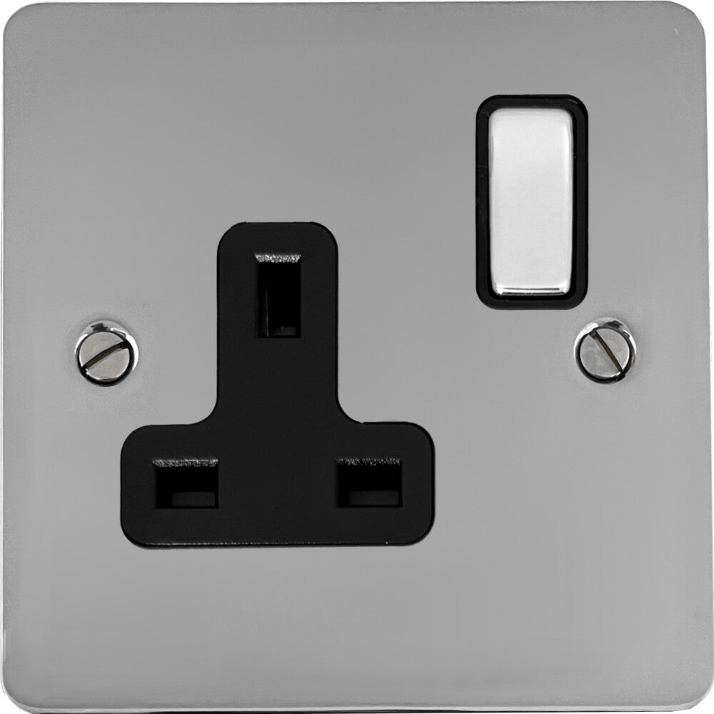 Flat Polished Chrome 1 Gang Switched Socket
