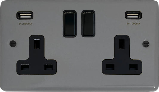 Contour  Light Grey  2 Gang Socket with USB