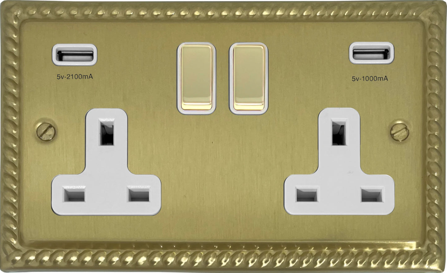 Georgian Satin Brass 2 Gang Socket C/W Usb Ports