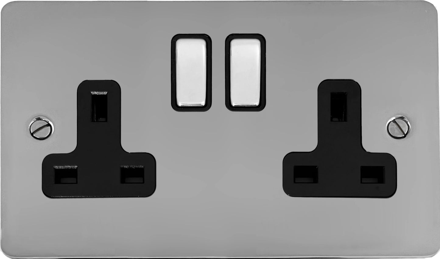 Flat  Polished Chrome  2 Gang Socket