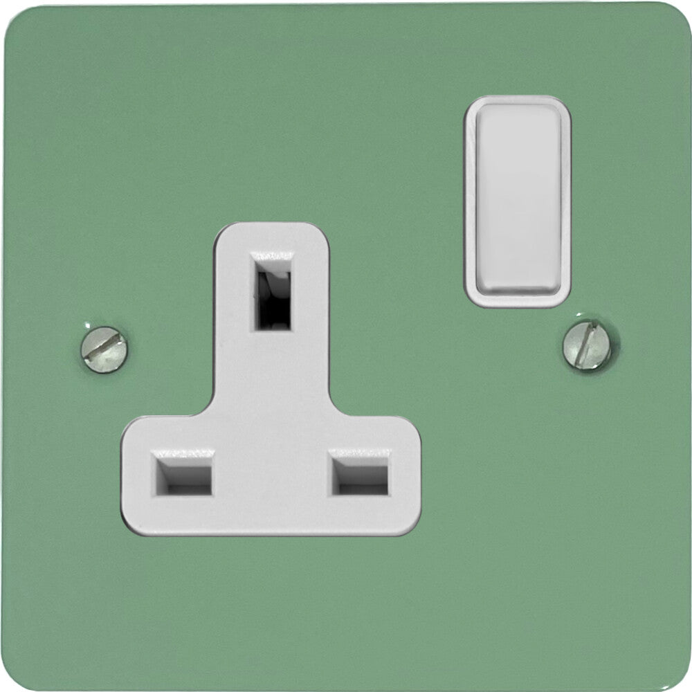 Flat Sage Green 1 Gang Socket (White Switch)