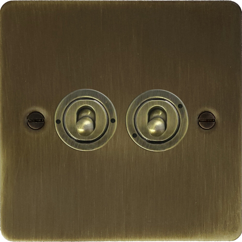 Flat Antique Brass 2 Gang Toggle Switch