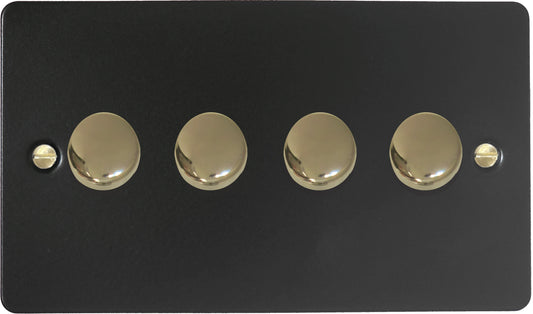 Flat Black 4 Gang LED Dimmer (Brass Caps)