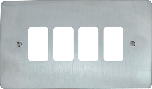 Flat Satin Chrome 4 Gang Grid Plate