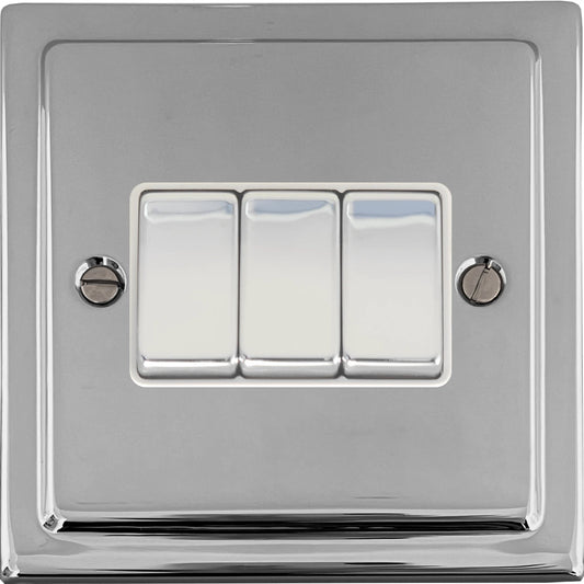 Victorian Polished Chrome 3 Gang 2 Way Switch