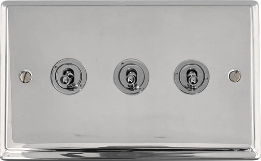 Deco Polished Chrome 3 Gang Toggle
