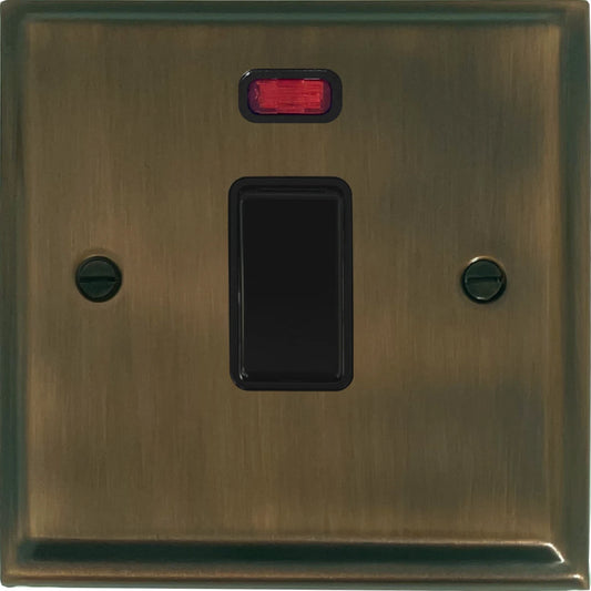 Deco Antique Brass 20 Amp DP Switch (Black Switch)