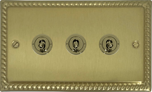 Georgian Satin Brass 3 Gang Toggle
