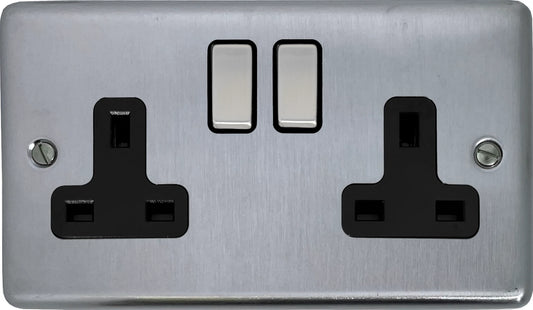 Contour  Satin Chrome 2 Gang Socket