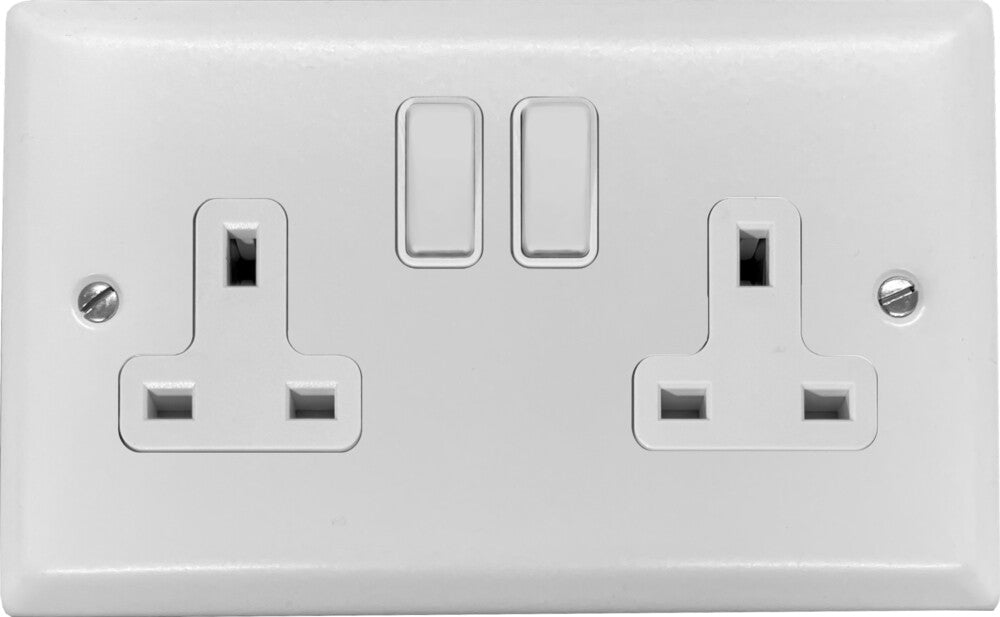 Spectrum Flat White 2 Gang Switched Socket