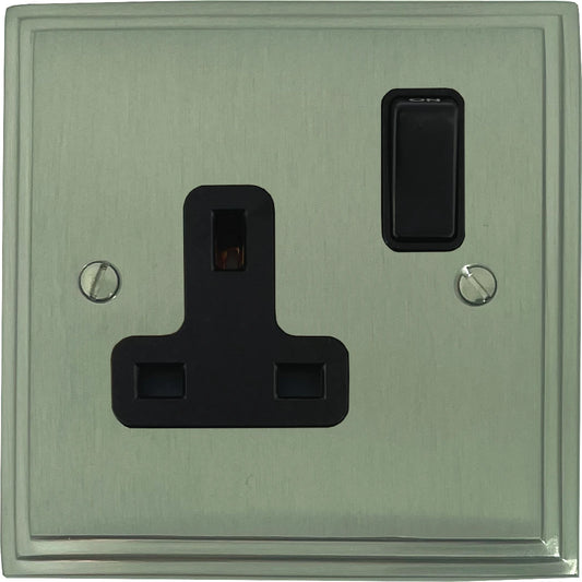 Victorian Satin Nickel 1 Gang Socket (Black Plastic)