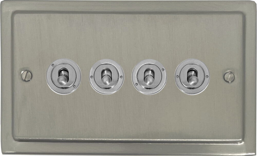 Victorian Satin Nickel 4 Gang Toggle (Brushed Steel Toggle)