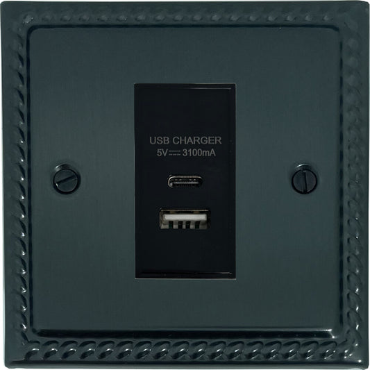 Georgian Black Bronze 1 Gang USB Type A + C