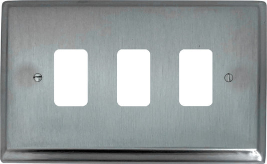 Deco Satin Chrome 3 Gang Grid Plate