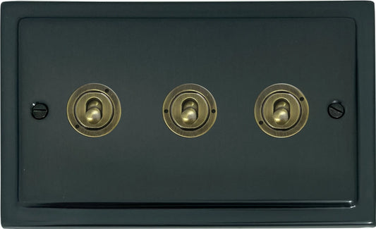 Victorian Black Bronze 3 Gang Toggle (Antique Brass Toggle)